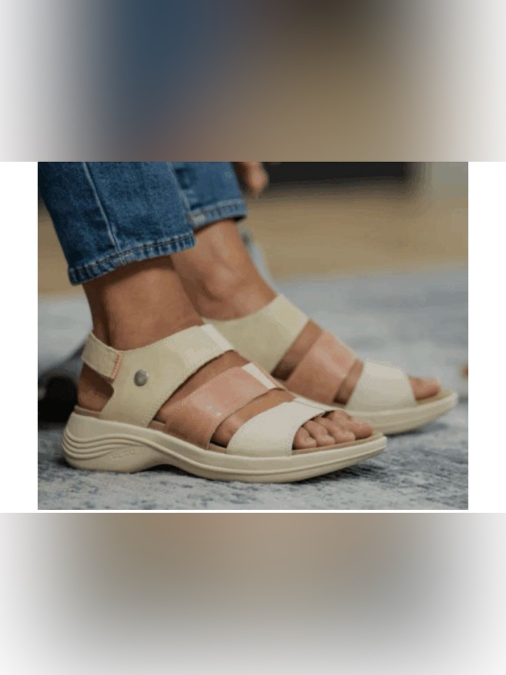 KURU Coda Muse Ivory and Blush Adjustable Strappy Sandals. Size 10